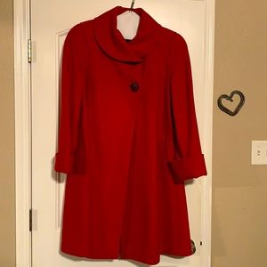 Red Overcoat with Embellished Buttons and Side Pockets